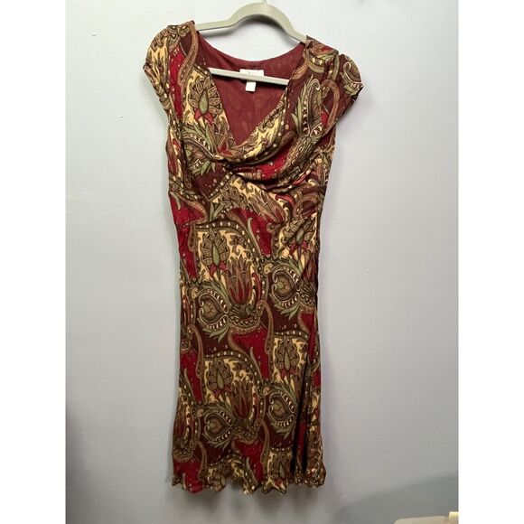 Loft Dress Womens size 6 paisley wrap top/V Neck wool blend Brown - Picture 1 of 6
